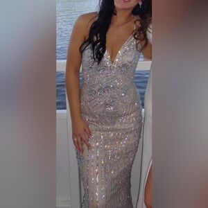 Jovani Silver Sequin Gown